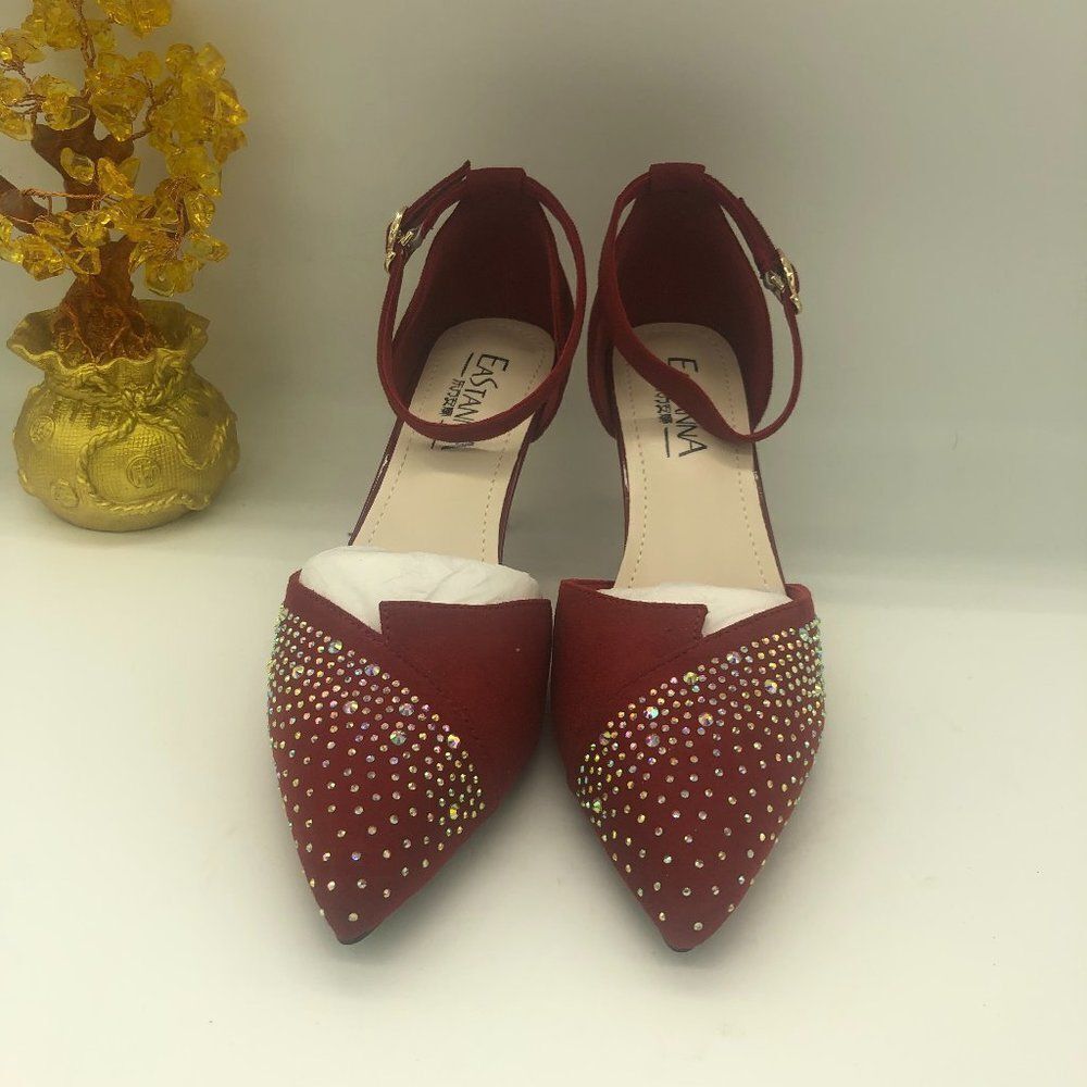 Eastanna Pointy Toe Ankle Strappy Pumps Mid Heels Sandals